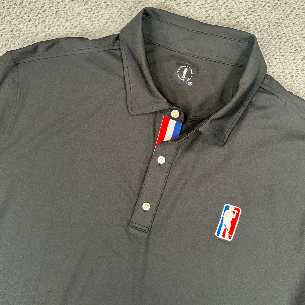 U Suck At Golf Apparel Co Polo Shirt Mens 2XL Black Performance Embroidered Logo